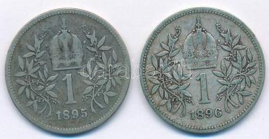 Ausztria 1895-1896. 1K Ag "Ferenc József" (2x) T:3-3- patina Austria 1895-1896. 1 Corona A...