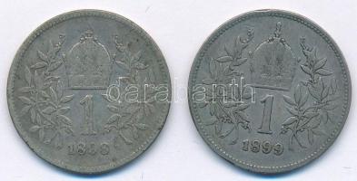 Ausztria 1898-1899. 1K Ag "Ferenc József" (2x) T:3-3- patina Austria 1898-1899. 1 Corona A...