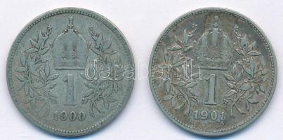 Ausztria 1900-1901. 1K Ag "Ferenc József" (2x) T:3-3- patina Austria 1900-1901. 1 Corona A...