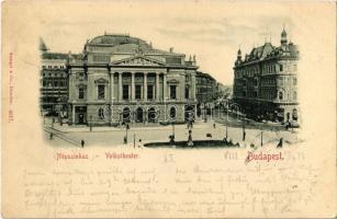 1899 Budapest VIII. Népszínház, villamosok, háttérben építkezés