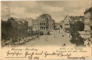 1899 Pozsony, Pressburg, Bratislava; Sétatér, vár, színház, villamos / promenade, castle, theatre, tram