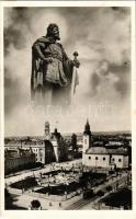 Nagyvárad, Oradea; Szent László év 1192-1942. Szent László tér, villamos. Major György fotomontázsa / square, tram, Ladislaus I of Hungary