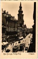 1934 Graz, Gasse, Kirche / street view, church, trams. L. Strohschneider
