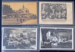 50 db RÉGI történelmi magyar városképes lap: éttermek, vendéglők / 50 pre-1945 historical Hungarian town-view postcards: restaurants, inns