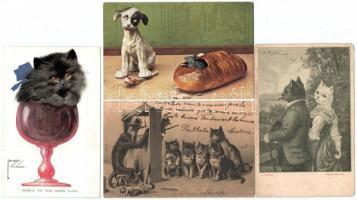 10 db RÉGI motívum képeslap: kutya, macska / 10 pre-1945 motive postcards: cats, dogs