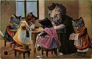 Cat sewing class. T.S.N. Serie 1879. s: Arthur Thiele