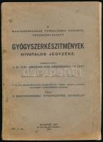 1937 Gyógyszerkészítmények hivatalos jegyzéke. Bp., 1937, Magyarországi Gyógyszerész Egyesület. Kiadói papírkötés, sérült gerinccel, foltos borítóval.