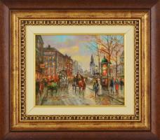 Kovács József (1948-): Paris III. Olaj, farost, jelzett, fa keretben, 20x25 cm