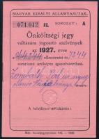 1927 MÁV önköltségi jegy váltására jogosító szelvények az 1927. évre, használatlan.