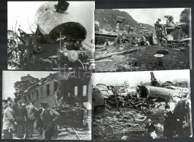cca 1891-1970 8 db fotó különböző vasúti balesetekről (Brückeneinsturz bei Mönchenstein/Schweiz 1891, Celle/Németország stb.), részben a hátoldalán feliratozott, későbbi előhívások, hullámos, 12x16 cm