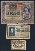 1918. 25K + 1918. 10.000K piros, vízszintes "Deutschösterreich" fny-sal + 1920. 10f T:IV