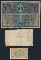1918. 25K + 1918. 10.000K piros, vízszintes "Deutschösterreich" fny-sal + 1920. 10f T:IV