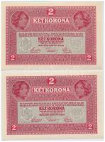 Ausztria 1917. 2K zöld Deutschösterreich felülbélyegzés, 5x sorszámkövető 004223 - 004227 T:I,I- haj...