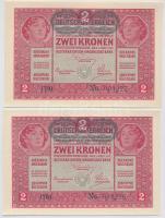 Ausztria 1917. 2K zöld Deutschösterreich felülbélyegzés, 5x sorszámkövető 004223 - 004227 T:I,I- haj...