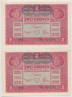 Ausztria 1917. 2K zöld Deutschösterreich felülbélyegzés, 5x sorszámkövető 004228 - 004232 T:I,I- haj...