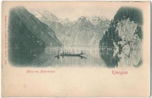 1903 Königsee, Blick vom Malerwinkel / lake, boat, mountains, Emb.