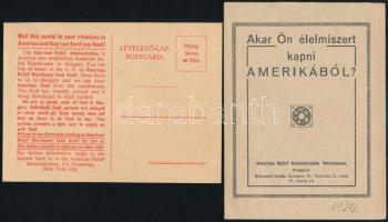 1920 Amerikai élelmiszersegély levelezőlap és ismertető