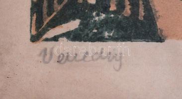 Olvashatatlan jelzéssel: Venedig (Velence madártávlatból), színes fametszet, papír, üvegezett fa ker...