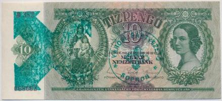 1936. 10P hamis zöld nyilaskeresztes festéssel és hamis zöld nyilaskeresztes Városi Pártvezető Sopron felülbélyegzéssel (fake overprint), T:I