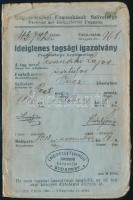 1914 Magyarországi Famunkások Szövetsége ideiglenes tagsági igazolvány tagsági bélyegekkel