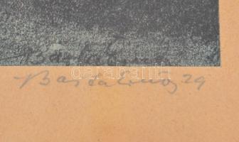 Barta Ernő (1878-1956): Juhászok a tűznél. Színes litográfia, papír, jelzett, üvegezett fa keretben,...