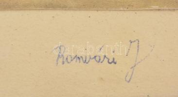 Romvári J jelzéssel és jelzés nélkül, össz. 2 db mű: Tájkép és falusi utca. Akvarell, papír, üvegezett fa keretben, 17,5x24,5 cm és 18x23 cm