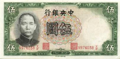 Kína/Köztársaság/Central Bank 1936. 5Y (5x) egymásutáni sorszámmal T:I,I-
