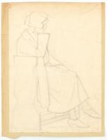 Pataky Ferenc (1897-?): Ülő női portré. Ceruza, papír (kartonra kasírozva), jelzett, datált (1923 X.) 28,5x20,5 cm
