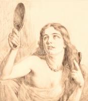 Prihoda István (1891-1956):Fésülködő lány. Rézkarc, papír, jelzett, 34,5×26,5 cm