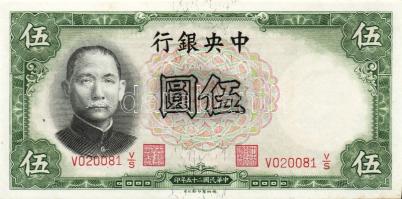Kína/Köztársaság/Central Bank 1936. 5Y (2x) egymásutáni sorszámmal T:I