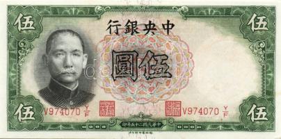 Kína/Köztársaság/Central Bank 1936. 5Y (2x) egymásutáni sorszámmal T:I