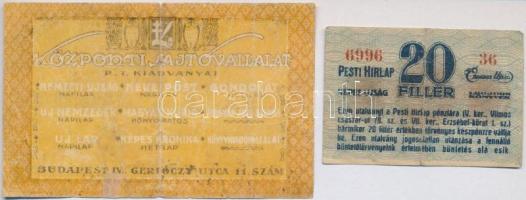 Budapest 1919. 20f "Központi Sajtóvállalat R.T." + ~1920. 20f Pesti Hírlap T:III,III-