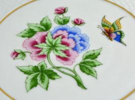 Hollóházi porcelán virágmintás aufsatz, matricás, jelzett, kis kopásnyomokkal, d: 30 cm, m: 15 cm
