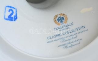 Hollóházi porcelán virágmintás aufsatz, matricás, jelzett, kis kopásnyomokkal, d: 30 cm, m: 15 cm