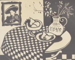 Jelzés nélkül: Csendélet. Linó, papír, jelzett, üvegezett keretben 19,5×24 cm