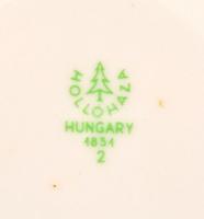 Hollóházi porcelán mokkás csészék csészealjakkal, jelzettek, kis kopásnyomokkal, 6+6 db