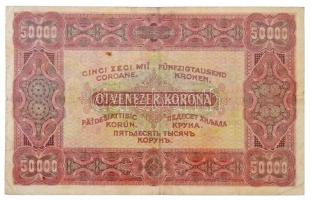 1923. 50.000K nyomdahely jelölés nélkül, piros sor- és sorozatszám "E 114 020878" T:III / ...