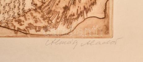 Almássy Aladár (1946-): Magányos fa. Színes rézkarc, papír, jelzett, felcsavarva, 38×26 cm