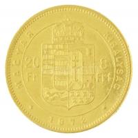 1872KB 8Ft/20Fr Au "Ferenc József / Középcímer" Körmöcbánya (6,45g/0.900) T:1- / Hungary 1...