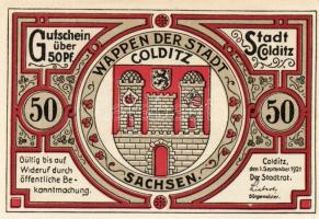 Német Birodalom/Weimari Köztársaság/ Colditz 1921. 50Pf(6x) 6klf db, teljes sor T:I