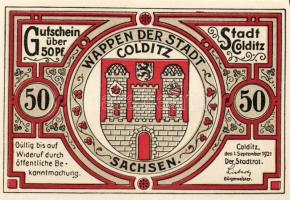 Német Birodalom/Weimari Köztársaság/ Colditz 1921. 50Pf(6x) 6klf db, teljes sor T:I