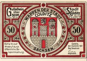 Német Birodalom/Weimari Köztársaság/ Colditz 1921. 50Pf(6x) 6klf db, teljes sor T:I