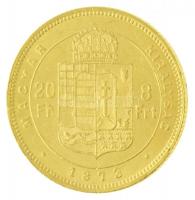 1873KB 8Ft/20Fr Au "Ferenc József / Középcímer" Körmöcbánya (6,46g/0.900) T:1- / Hungary 1...
