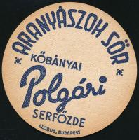 cca 1940 Aranyászok Sör, Kőbányai Polgári Serfőzde söralátét, d: 11 cm