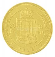 1876KB 8Ft/20Fr Au "Ferenc József / Középcímer" Körmöcbánya (6,47g/0.900) T:1- fo. / Hunga...