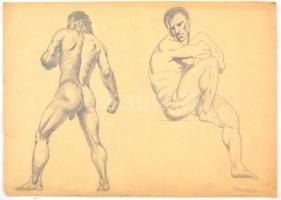 Hornyánszky Gyula (1924-1995): Férfi aktok. Ceruza, papír, sérült, szakadásokkal ,30x43 cm