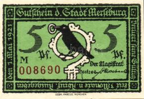 Német Birodalom/Weimari Köztársaság/ Merseburg 1921. 5Pf + 10Pf + 20Pf + 25Pf + 50Pf(6x) összesen 10...