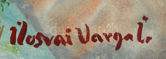 Ilosvai Varga jelzéssel: Kert. Vegyes technika, papír, sarkaiban  és szélein ragasztással, kisebb sz...