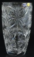 Bohemia ólomkristály váza, metszett, matricával jelzett, kis karcolással, m: 25 cm, d: 15 cm