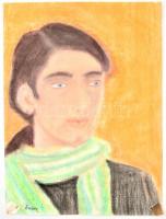 Sassy jelzéssel: Férfi portré. Pasztell, papír, szakadással, ragasztóval, 46,5x35 cm
